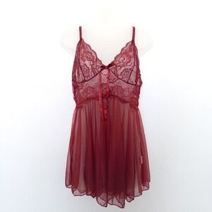 Y2K Avidlove Womens Sheer Babydoll Top Size XL‎ Red Lace Lingerie Coquette